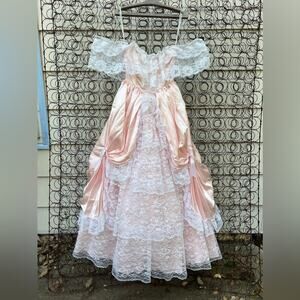 Vintage 80s ZumZum Peach Ruffle Lace Pickups Miss Peach Bo Peep Gown Dress 5/6
